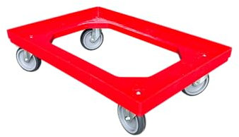 Heavy Duty Dolly Transport Trolley for 600 x 400mm Euro boxes - 300kg Load Capacity. 4 Swivel Wheels Office & Home Move Red