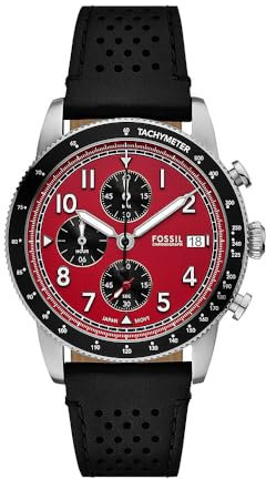 Fossil Sport Tourer Orologio da Uomo, Movimento al quarzo con Cinturino in acciaio inossidabile o in pelle, Rosso scuro