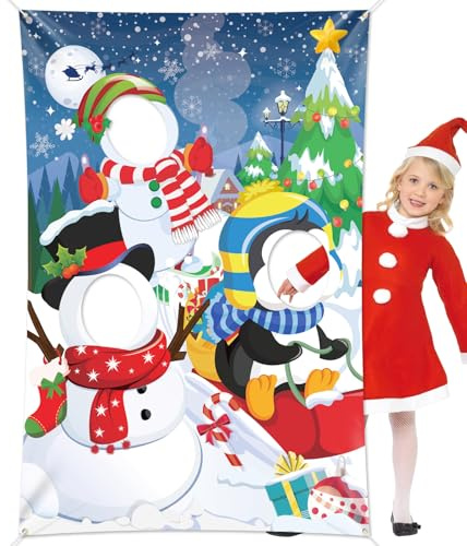 DPKOW Navidad Pancarta con Cara de Pingüino y Muñeco de Nieve para Decoraciones Navideñas Juego con Cara de Pingüino y Muñeco de Nieve Accesorios Fotos Navideñas Christmas Party Supplies, 150 * 100cm