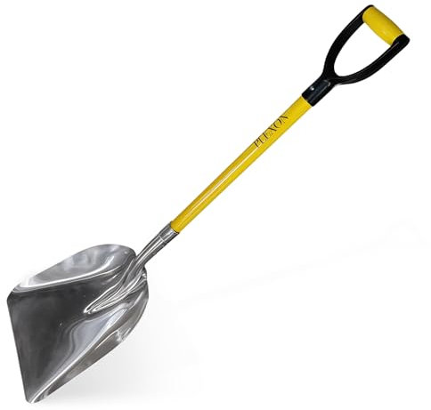 Metal Snow Shovel for Driveway - Heavy Duty Snow Shovel for Car - Aluminium Steel Winter Snow Scoop Medium 12 Blade, Fiberglass Handle & Plastic D-Grip - Outdoor Garden Yard - 48 Length