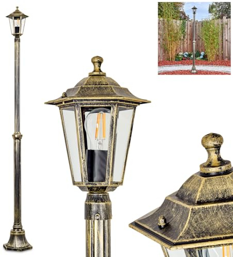 HOFSTEIN Kandelaber Loria, Außenwegeleuchte aus Metall/Glas in Braun/Goldfarben/Klar, Wegeleuchte im Vintage/Antik/Landhaus-Design für Garten, Außenbereich, Hof, Höhe 190 cm, 1 x E27, IP44