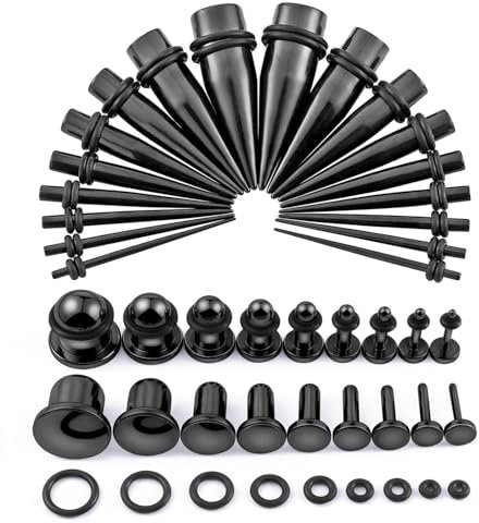 Longbeauty 10MM-20MM 36 Stk. Ohr Gauges Stretching Kit Edelstahl Tapers Dehnstäbe Ohr Plugs Piercing Set 14G-00G Expander Set, Schwarz
