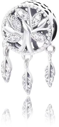 Nbsameng - Pendentif original arbre de vie, pendentif en argent 925 avec zircon cubique 5A, pendentif attrape-rêve en argent pour Pandora et bracelet européen, attrape-rêve rond - Boîte à bijoux