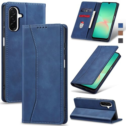 Jasonyu Skal för Samsung Galaxy A26 5G Läder Vikbart Skyddande Fodral Hölster Magnetisk kortfack stativfunktion Wallet Leather Case Cover (Blå)