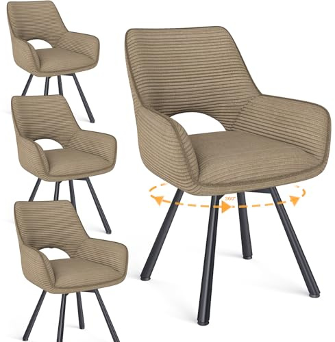 WAFTING esszimmerstühle 4er Set Drehbar 360°,Armlehnstuhl mit Metallbeinen,geeignet als Stühle Esszimmer,Samt Stuhl,Küchenstühle,Wohnzimmerstuhl,Polsterstuhl mit Samtigem Gefühl,Kaki