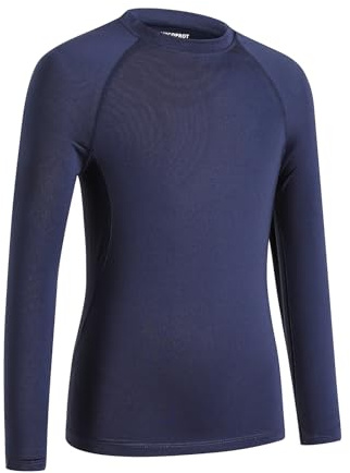 HYCOPROT Boys' Long Sleeves Compression Shirt Kid Undershirt Athletic Base Layer Top Quick Dry Breathable Lightweight Baselayers Shirt for Football Running Navy Blue