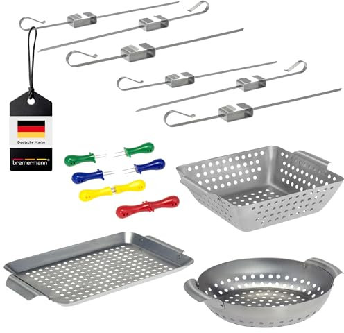 bremermann Veggie Kit de barbecue 13 pièces avec paniers, plaques de barbecue, brochettes et supports pour épis de maïs, idéal pour le barbecue, la plancha ou la poêle, en acier inoxydable