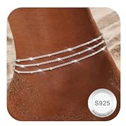 Finrezio vristlänk för kvinnor silver 925 lager fotlänk silver justerbara hjärta pärlor vristlänk för flickor sommar strand smycken gåva (inklusive presentlåda)