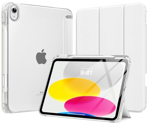 MoKo Coque pour iPad 11 Pouces (A16) 11e Génération 2025 avec Porte-Stylet | Pour iPad 10e Gén Coque 10,9 2022, Mince Léger Étui à Trois Volets avec Coque PC Arrière Transparente Robuste, Blanc