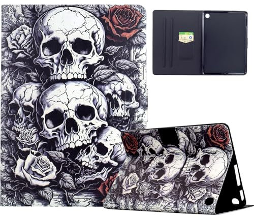 Mldjomid Hülle Kompatibel mit Amazon 8 Kindle Fire HD 8 (12./10. Generation 2022/2020) Tablette Schutzhülle PU Leder Multi-Winkel Folio mit Auto Schlaf/Wach Flip Tablet Case, Schwarz -Weiß -Knochen