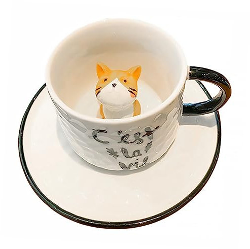 ULTECHNOVO Taza De Cerámica Con Diseño De Gato Amarillo Relieve Taza Para Café Té o Leche Para Base Antideslizante y Asa Cómoda Para Hogar y Cafetería