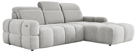 DomiMeble DomoHome Freistehend Ecksofa Mateo Rechte Seite Gebrochenes Weiß 273×183×86/99 cm mit Schlaffunktion & Bettkasten | Memphis Stoff hydrophob, Kopfstützen, HR‑Schaum & Federkern