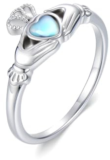 MUUYON Bague de Claddagh en argent sterling 925 en pierre de lune irlandaise Claddagh en pierre de lune - Cadeau pour femme, Argent sterling, Pierre de lune
