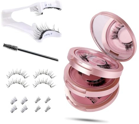 Neuytiky Set di ciglia magnetiche 3D, ciglia magnetiche riutilizzabili, senza colla, per un look naturale e occhi glamour, con piegaciglia (nero)