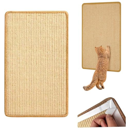 HSYTEK Kratzmatte Katze, Sisal Scratching Boards, 20x40 cm Sisalteppich für Katzen, Natürliche Katzenkratzbretter Sisal Kratzteppich, Katzen mit Klettverschlus für Sofa, Möbel, Tür Kratzschutz (Gelb)