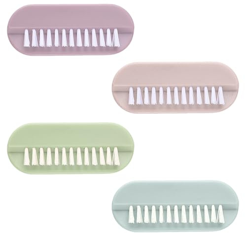 ELNX 4-teiliges Nagelbürsten-Set | Zwei Seiten, weiche und harte Borsten, tragbar, Kunststoff, für Fingernägel, Zehen, Kleidung, Zuhause (Lila, Blau, Grün, Pink)