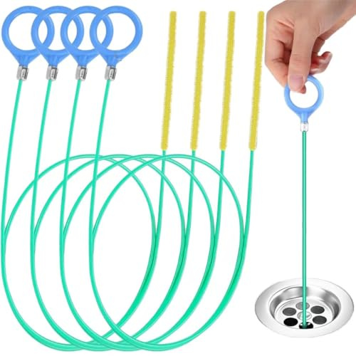 Drain Snake 4 Pieces Sink Drain Unblocker Multifunctional Drain Unblocker Tool Shower Drain Unblocker Drain Hair Cleaner Tool for Shower Kitchen Sink Bathroom