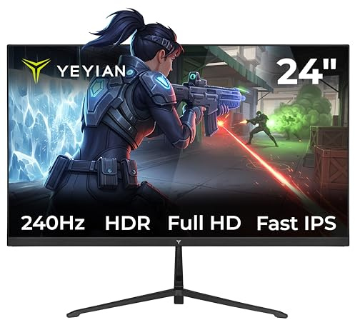 YEYIAN Monitor Plano Gaming Elysium FHD 24 FullHD | 1920×1080 | Panel Fast IPS | 240 Hz | MPRT 1 ms | 16:9 | 16.7 M Colores | View 178° | VESA 75 | HDMI 2.0 / DP 1.4 | YMF-FP24-M1
