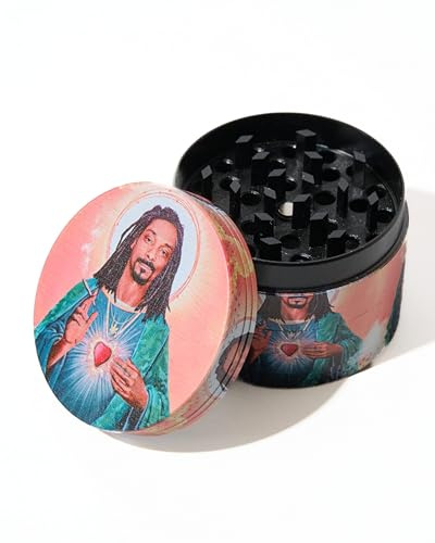 Snoop God with God Ray Custom Printed 4 Part Metal Herb Grinder for Spices with Pollen Scraper and Micron Screen 50mm