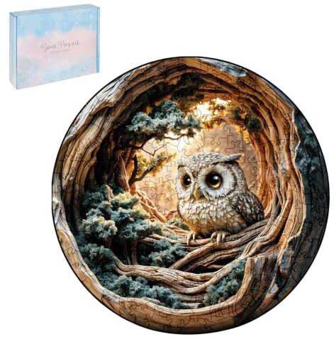 200Pcs 3D Vision Wooden Jigsaw Puzzles, Round Owl Animal Shaped Gift Box | for Adults, Puzzle Pieces, Artistic Wood Puzzle, Adult Family Gifts, Home Wall Decor, Jigsaws