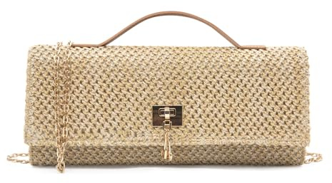 LJCZKA Straw Clutch Purse for Women Straw Clutch Crossbody Bag Shoulder Purse Envelope Handbag Ladies for Summer Beach Evening Prom with Chain Strap