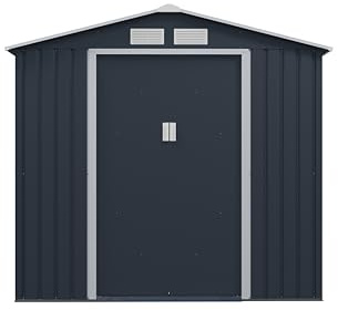 Casetta da Giardino in Metallo Antracite 213×131×195 cm.2,8 mq. Porta Scorrevole Doppia. Zincata Anti-Ruggine. Porta Attrezzi Esterno. Box Ripostiglio Bici & Robot Tagliaerba