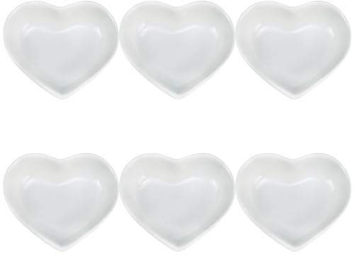 HOMSPE Piatto multiuso in ceramica a forma di cuore per salse, condimenti, sushi, antipasti, piatti da portata, piattini, ciotole (set da 6) (bianco)