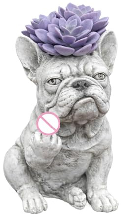 Dog Planter Statue, French Bulldog Flower Holder, Modern Small Plant Pot, Decorative Plant Figurine, for Mini Cactus Bonsai Garden Desk Offices Patio Balcony Terrace Home Decor Display Use