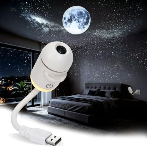 Galaxy Night Light Projector with 12 Projection Films,Adjustable Focus 2-in-1 USB Galaxy Projector Light for Bedroom,360° Plug and Play Starry Sky Projector for Small Room Car,Adjustable Brightness