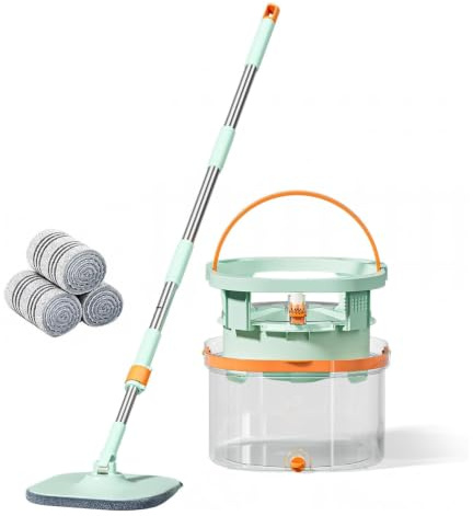 V3OHUB - Spin Mop and Bucket Set, Detachable Inner Bucket with Separate Dirty Water System, Deep-Cleaning Mops for Floor/Wall Cleaning with Triangular Head & 3 Microfiber Pads