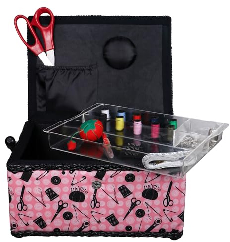 Singer Sewing Basket, 11.5 x 6 x 6.5 inches, Notions, Pink, Black