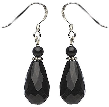 Ohrringe Ohrhänger Tropfen echter Onyx facettiert 925 Silber schwarz Ohrschmuck Damen