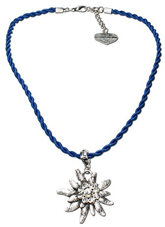Alpenflüstern Kordel-Trachtenkette Strass-Edelweiß - Damen-Trachtenschmuck Dirndlkette in traditionellen Farben DHK100