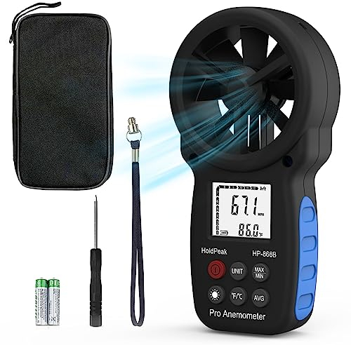 Anemometer windmesser, digitales Windgeschwindigkeitsmessgerät, Windgeschwindigkeit/Windkühlung, ℃/℉, Max/Min/Durchschnitt/Echtzeitmessung mit LCD-Hintergrundbeleuchtung