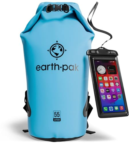 Earth Pak Waterproof Dry Bag - Roll Top Waterproof Backpack Sack Keeps Gear Dry for Kayak with Waterproof Phone Case