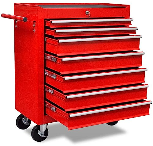 vidaXL Chariot à Outils d'atelier avec 7 tiroirs Rouge