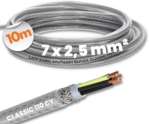 Lapp 10m Ölflex Classic 110 CY Steuerleitung 7x2,5 mm² Geschirmt | Transparente 7-adrige Mantelleitung mit Kupfer-Abschirmgeflecht, EMV-geschirmtes Kabel für Anlagen- und Maschinenbau