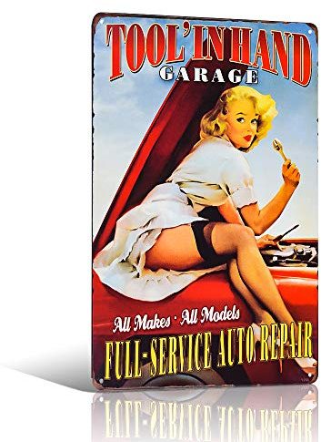 Targa in metallo vintage con strumenti in mano – cartello per garage, bar, poster per garage, cartelli in metallo o decorazione per negozi.