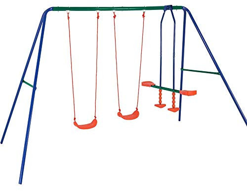 BAKAJI Altalena da Giardino per Bambini 4 Posti con Cavalluccio Dondolo Bimbi per Uso Esterno, Struttura Robusta in Acciaio
