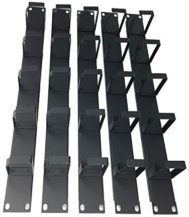Paquete de 5 unidades de 1U para montaje en rack horizontal de metal con 5 anillos en D, paquetes de cables de ruta, administrador de cables cubre cables guia pasacables profesional (5R5PC)