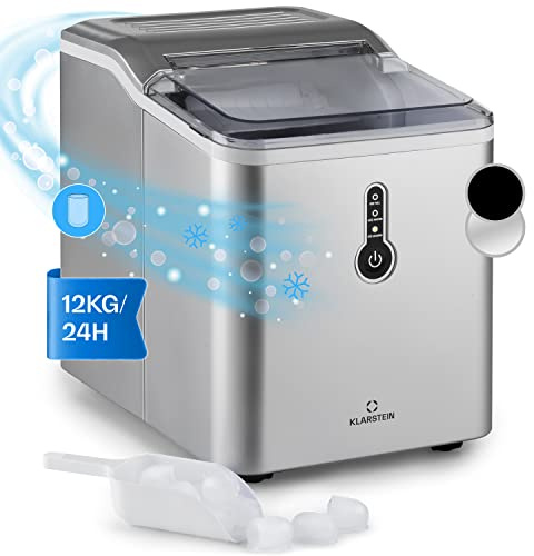 Klarstein 1.5L Small Ice Maker Machine, Counter Top Ice Machine For Home and Kitchen, Fast Operation, Makes 12 kg of Large-Sized Cubes, Touch Controls, Easy To Clean Countertop Cube Maker