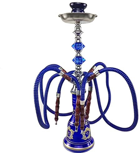 GaoYunQin Chicha 21,6 4 Tuyau Ensemble de Narguilé, Ensemble Complet Shisha, Verre Portable Ensemble de Narguilé Fumeur Ensemble de Fête avec Quatre Tuyaux de Salon (Color : Blue)