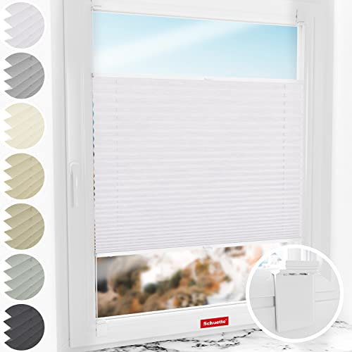 Schuette® Plissee ohne Bohren zum Kleben ● Dolomite Kollektion: Cold Morning (Grau) ● 135x200cm (Breite x Höhe) ● Suprafix Klebe- & Schraubhalter 2in1 Set Letsbond ● Bequeme Rollo Video