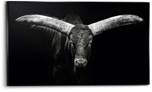 REINDERS Gerahmtes Bild, Ochse, Wohnzimmer, Bilder, Wanddeko, Room Decor, MDF,Leinwand,Polystyreen, Schwarz-Weiß, 70 x 118
