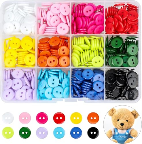 Furuising 600 Piezas Botones Redondos de Colores, 11.5mm Botones Costura para Niños DIY, 2 Agujeros Botone de Resina con Caja de Plástico para Costura, Manualidades y Hecho a Mano