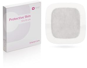 Erland Care Protective Skin 10 x 10 cm - Multifunktionaler, hochsaugfähiger Wundverband aus Silikon, selbstklebende Polsterung, hautschonend, fördert die schnelle Heilung, 10 Stück