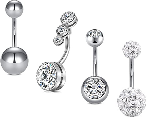Mayhoop Bauchnabelpiercing 14G 10mm Chirurgenstahl Silber Piercing Bauchnabel Bauch Piercing für Frauen Männer