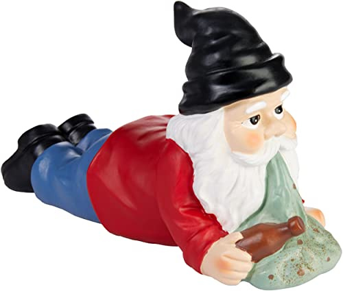 BRUBAKER Nain de Jardin Ivre - Nain Vomissant avec Bouteille de Bière - Figurine de Jardin - Drôle Décoration Résistante aux Intempéries pour Extérieur Jardin et Camping - 24 cm