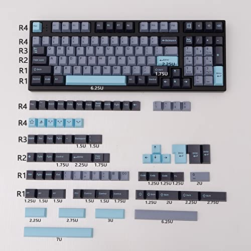 Schwarz Grau Blau Tastenkappen Set 173 Tasten Cherry Profil Doubleshot Custom Tastenkappen ISO ANSI Layout für Cherry MX Mechanische Tastaturen