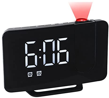 SHENUZ Réveil Projecteur, avec Radio FM, Projecteur Réglable à 180°, Chargeur USB pour Chambre à Coucher, Bureau, Ados, etc.,White